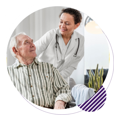 An elderly man receiving support from a professional female doctor